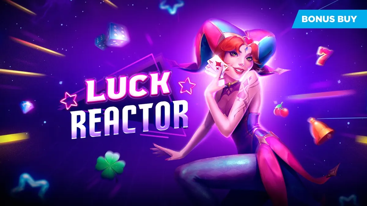 Luck Reactor slot machine interface with neon futuristic theme